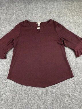 Ultra Teeze Sweater Women's 1X Burgundy Bell Sleeve Keyhole Boho Whimsigoth